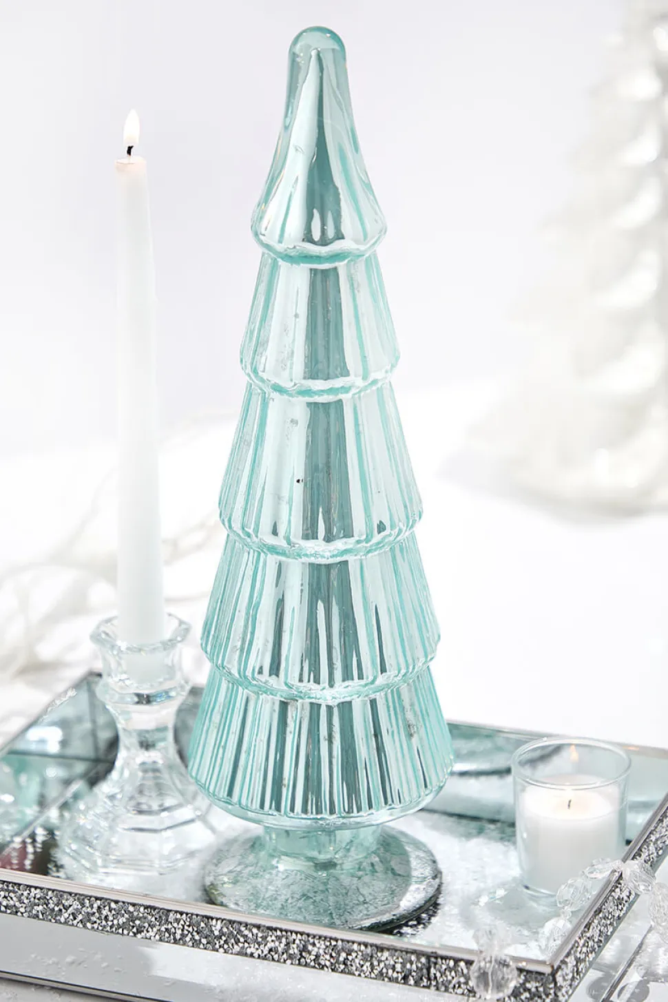 15" Light Blue Mercury Glass Tabletop Tree