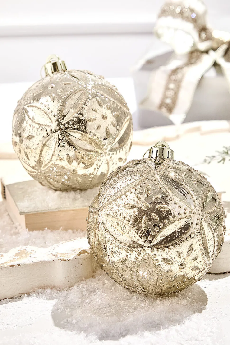 5" Mercury Glitter Floret Ornament Box - Set of 2