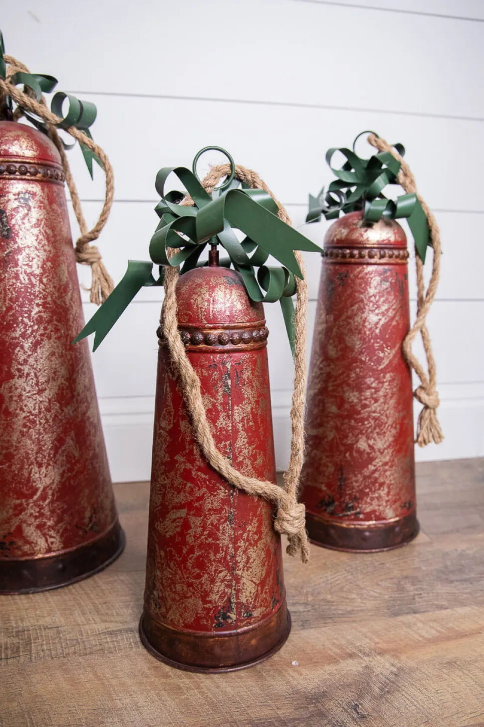 Metal Holiday Bells with Bow & Jute Hanger - Set of 3