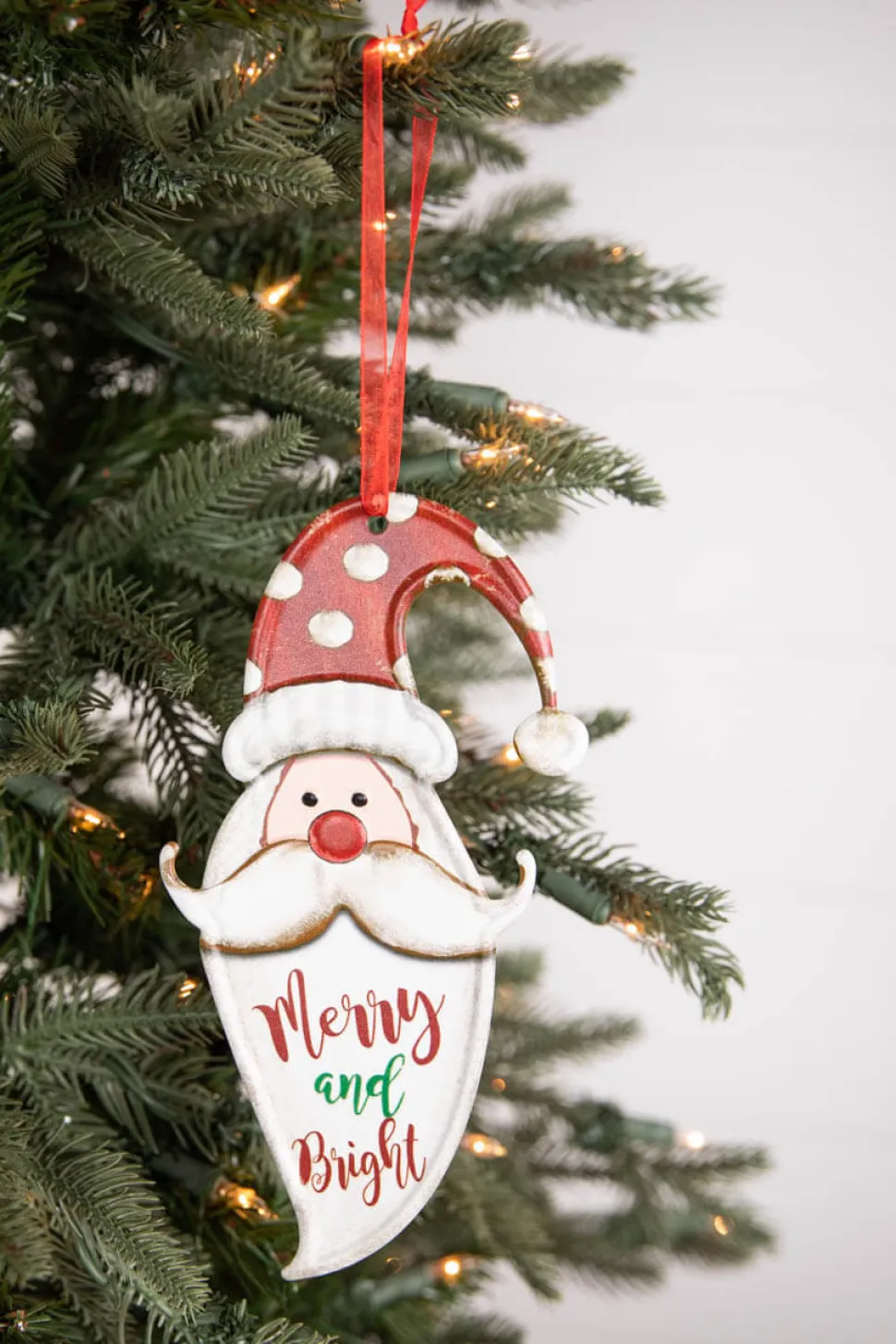 8” Metal Holiday Santa Ornament with Ribbon