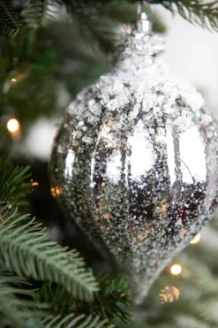 7" Metallic Ridged Iced Kismet Finial Ornament - Silver