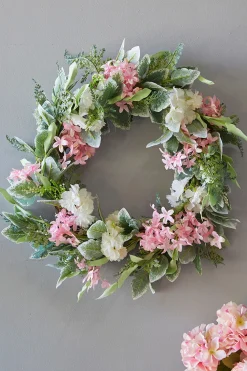 24" Mixed Flower Wreath - Pink, White & Green