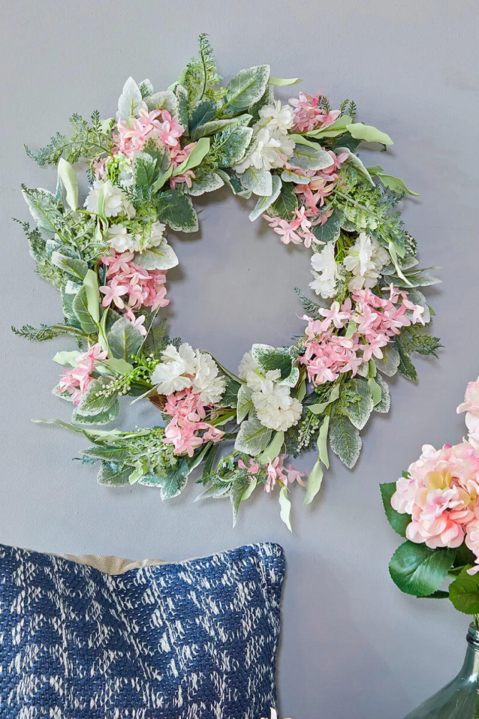 24" Mixed Flower Wreath - Pink, White & Green
