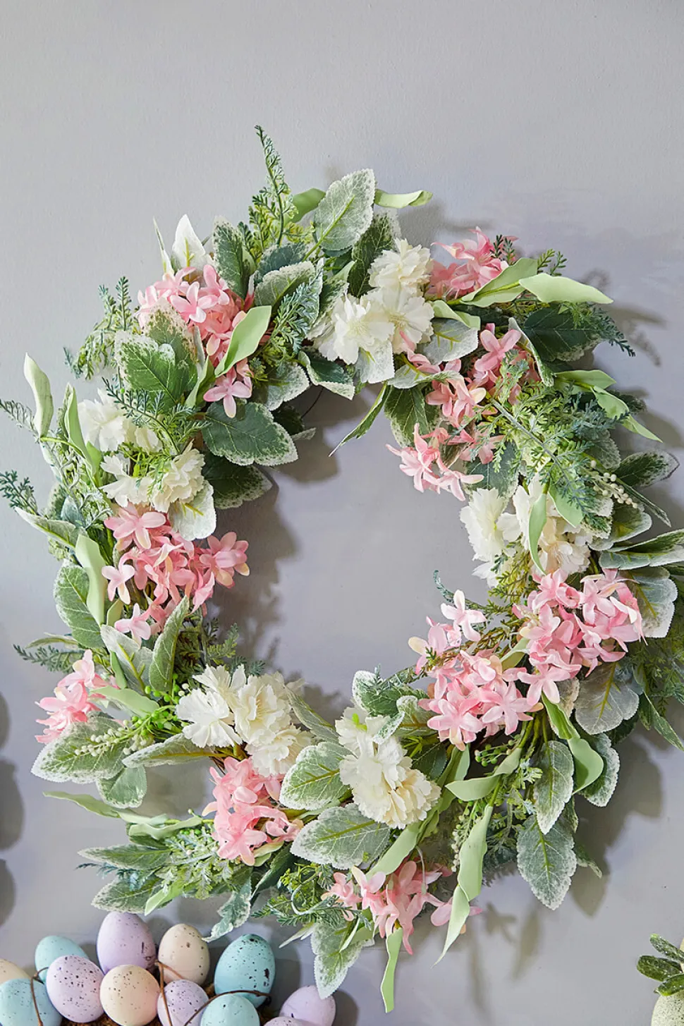 24" Mixed Flower Wreath - Pink, White & Green