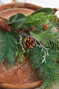 32” Mixed Pine & Magnolia Leaf Pinecone Spray