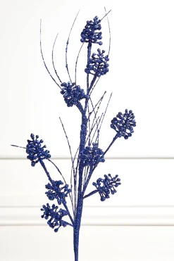 27.5" Navy Glitter Berry Grass Spray