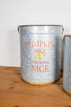 20” Nesting Galvanized Metal Pumpkin Spice Buckets - Set of 2