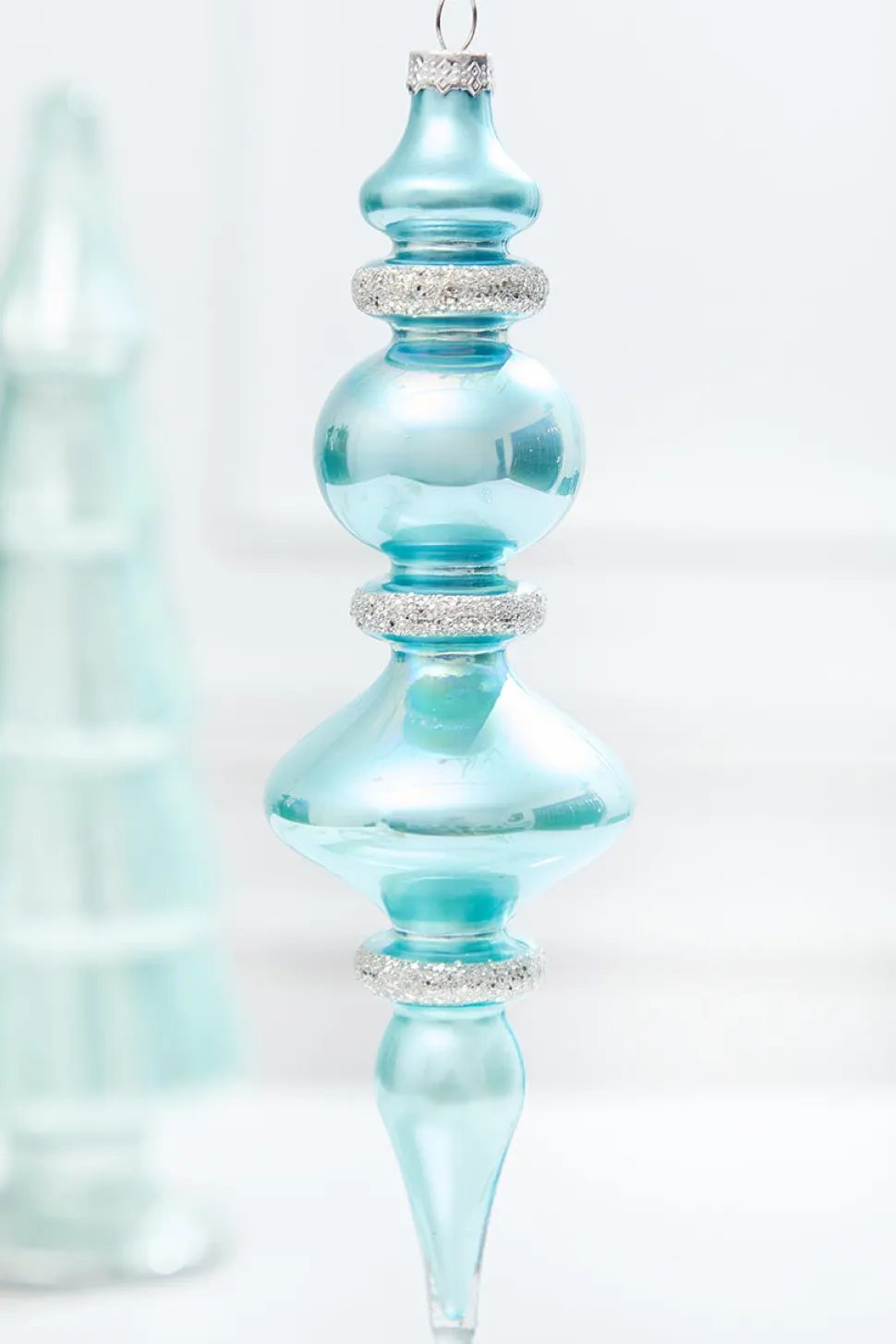 9.5" Northern Sky Blue Glass Finial Ornament