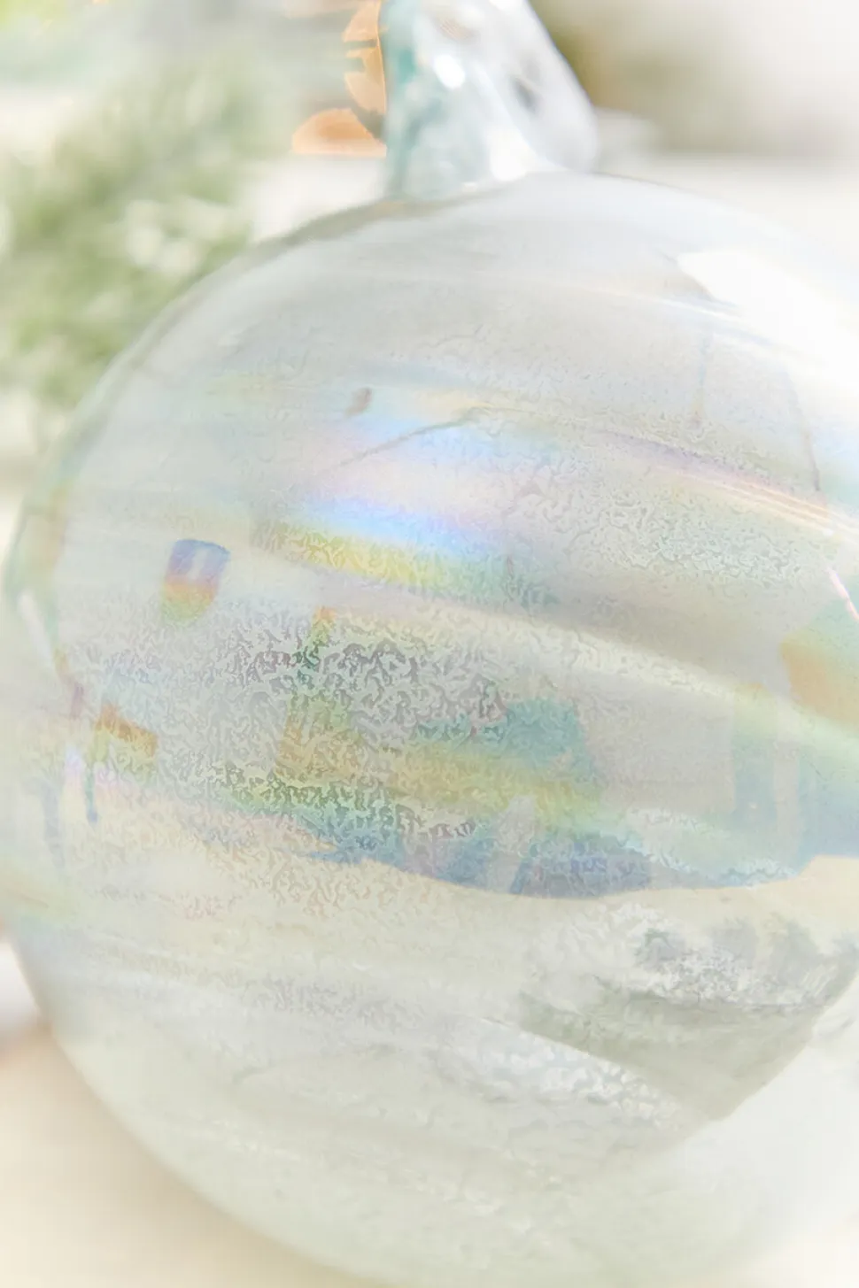 5" Pale Blue Iridescent Glass Ball Ornament