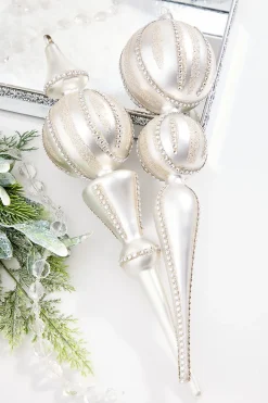16" Pearl with Rhinestones Glass Finial Ornament