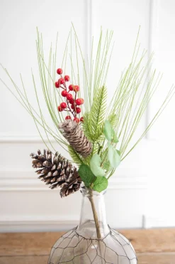 18" Pine Berry Pinecone Spray