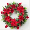 32” Pine Wreath With Poinsettias & Ball Ornaments
