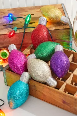 7" Platinum Glitter Light Bulb Ornament