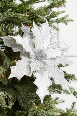 21" Platinum Velvet Sheer Sequin Poinsettia