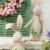 12" Polyester Bunny With Flowers - Set of 2