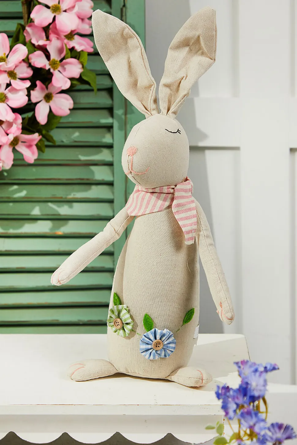 12" Polyester Bunny With Flowers - Set of 2