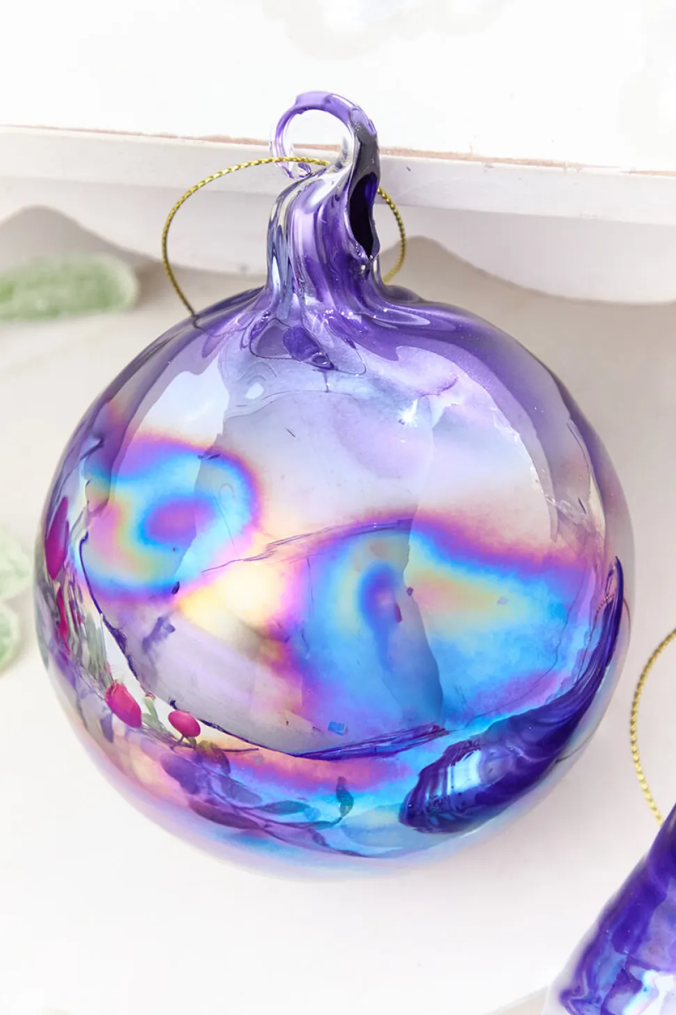 4" - 6" Purple Iridescent Blown Glass Ornament