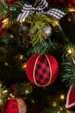 4” Red and Black Buffalo Check Ball Christmas Ornaments