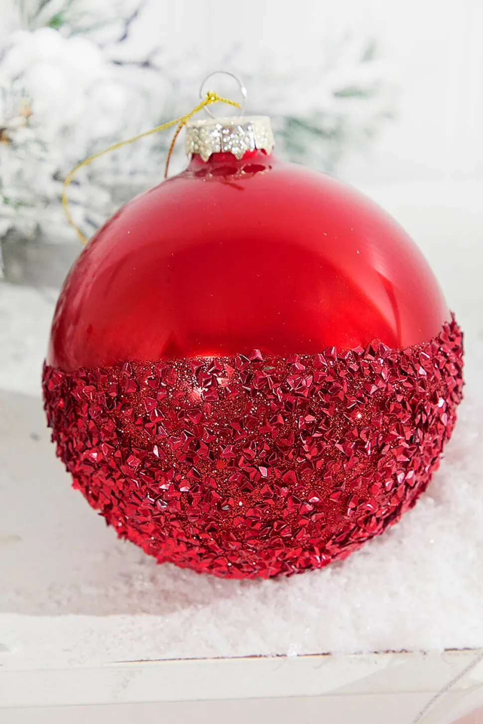 Red and White Glass Ornaments with Glitter