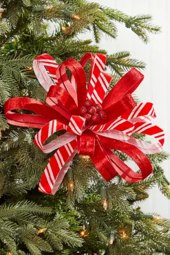 22" Red and White Ribbon Flower Stem