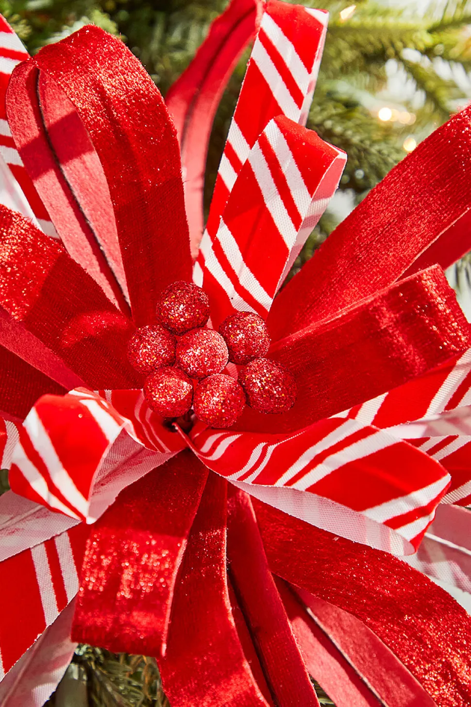 22" Red and White Ribbon Flower Stem