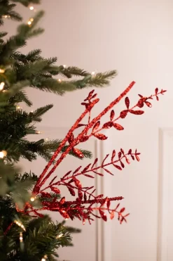 29” Red Glitter Boxwood Berry Stick Spray