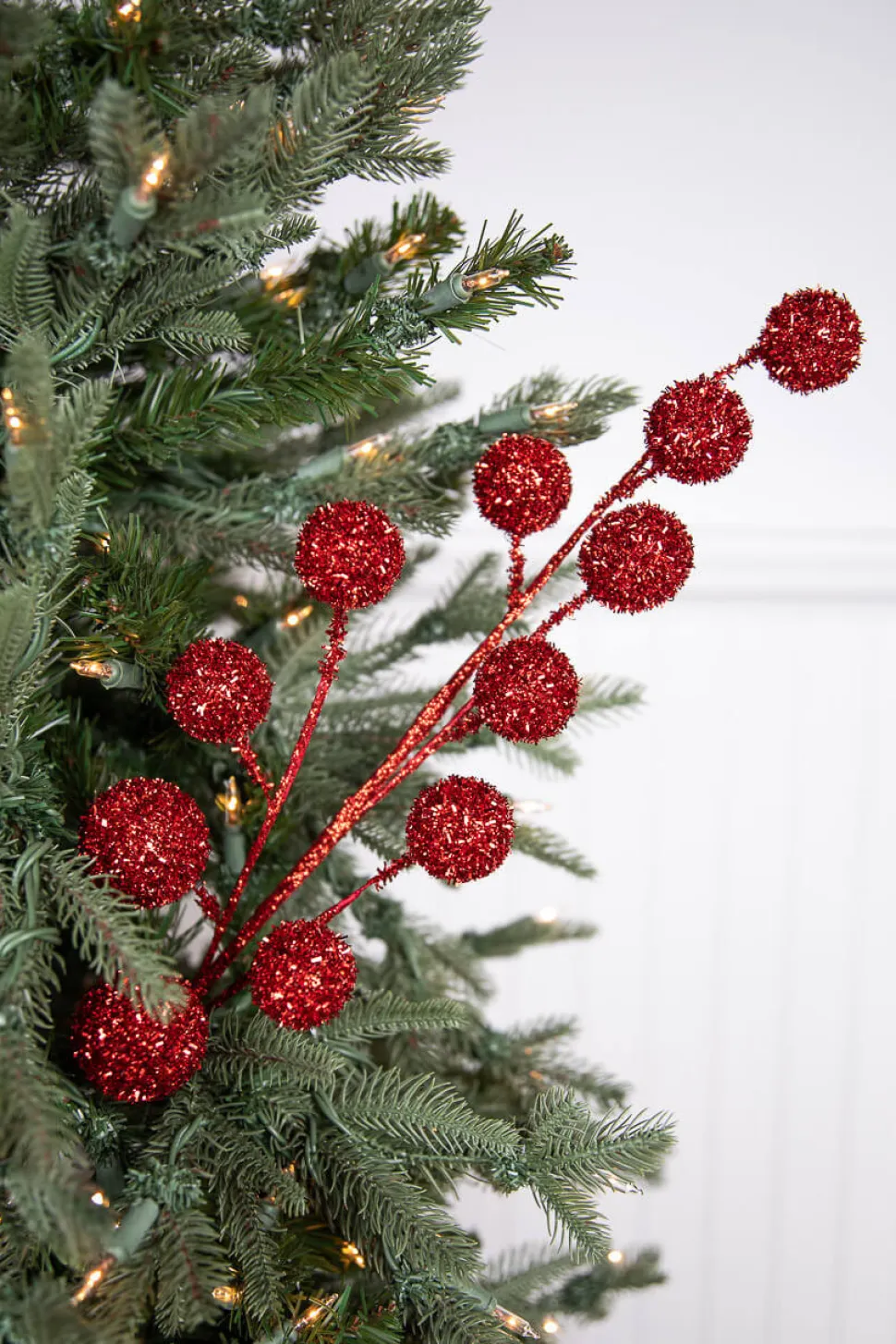 26” Red Glitter Tinsel Ball Spray