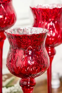 Red Mercury Glass Candle Holders - Set of 3