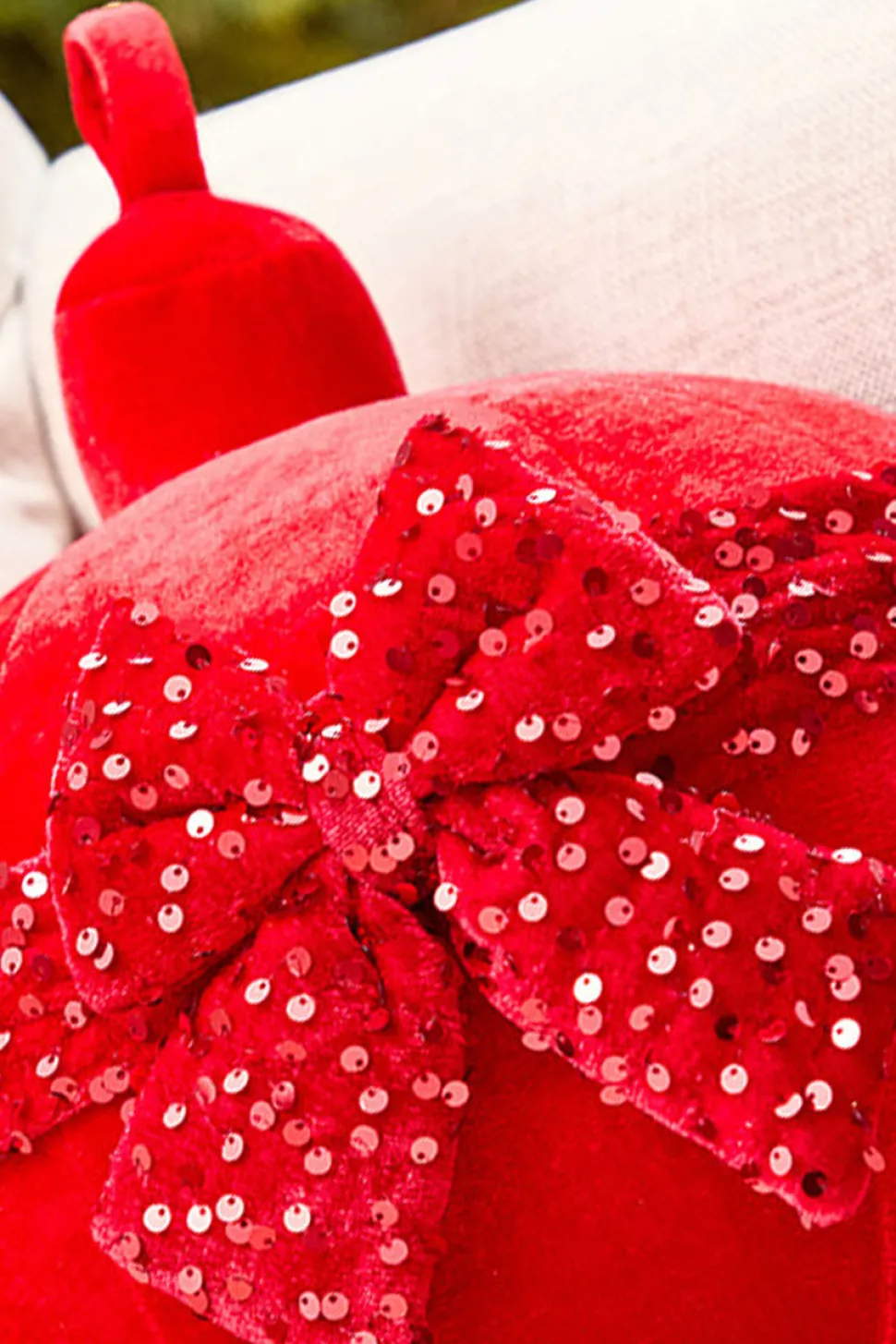 10" Red Velvet with Sequin Bow Ornament