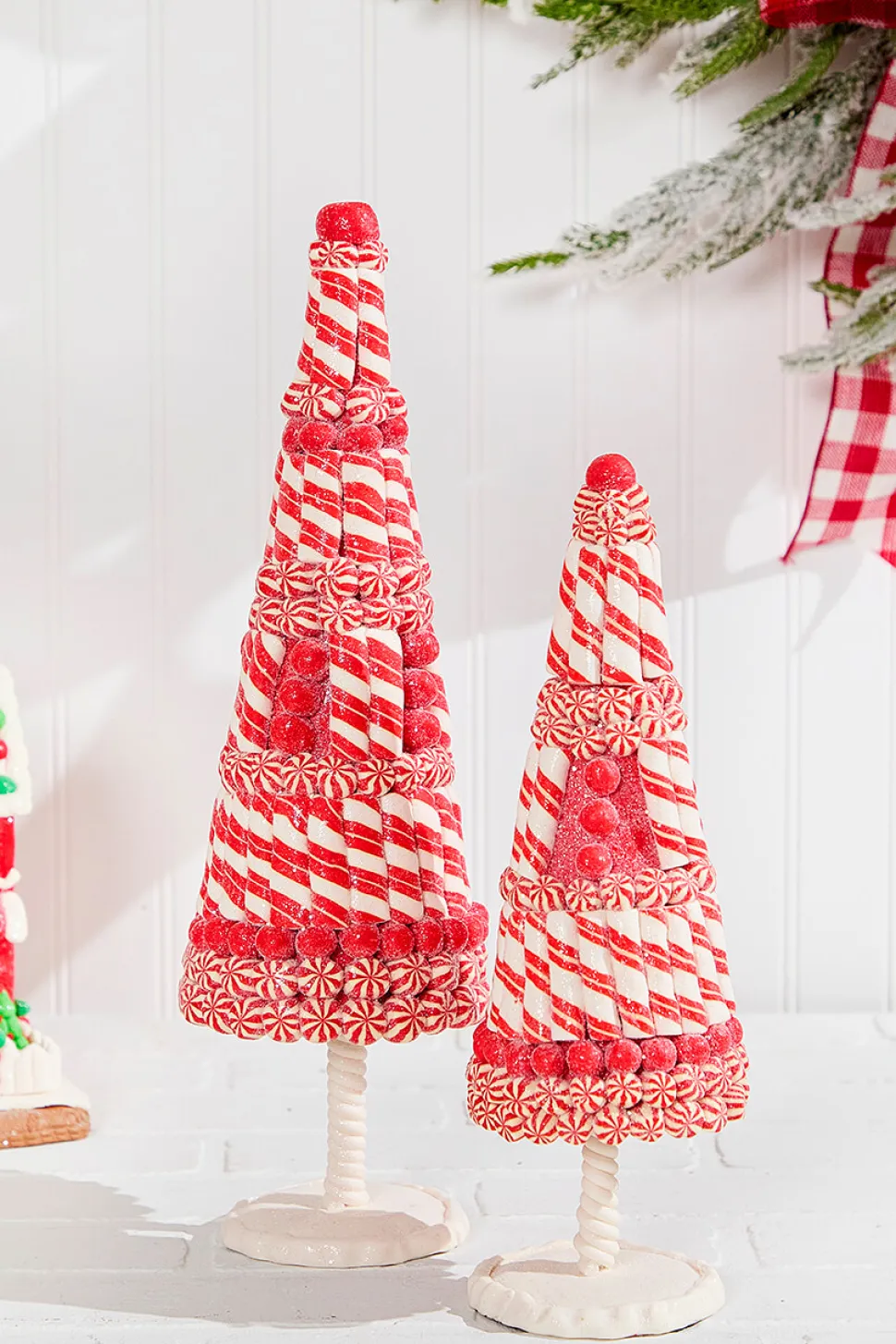 Red & White Clay Dough Candy Tree - Set Of 2