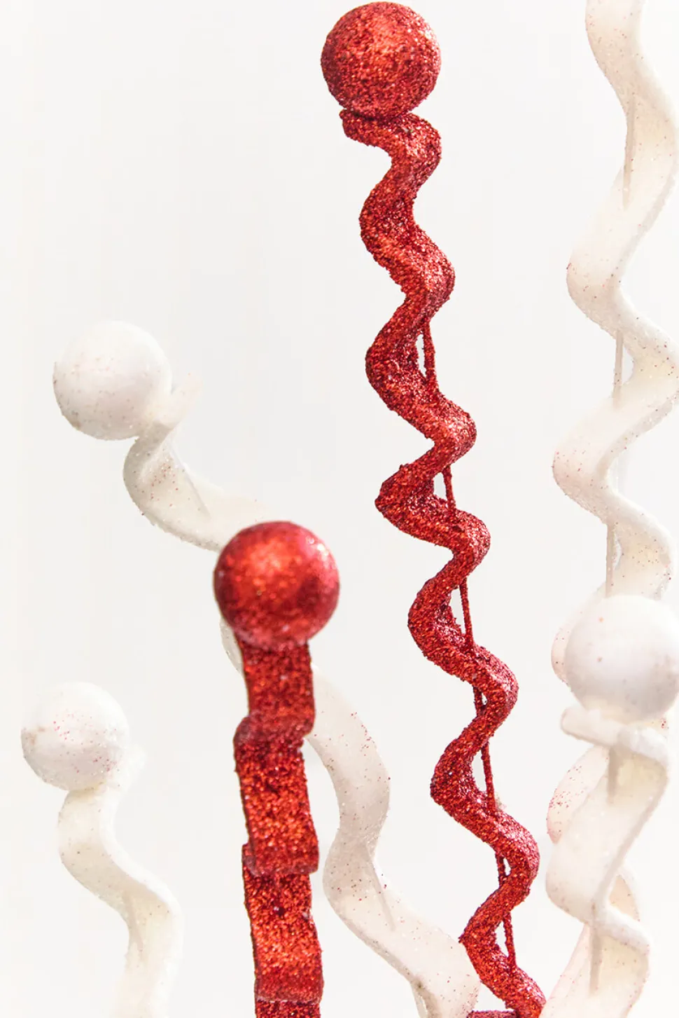 33" Red & White Glitter Curly Spray
