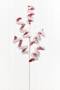 22.5" Red & White Snow Curly Spray