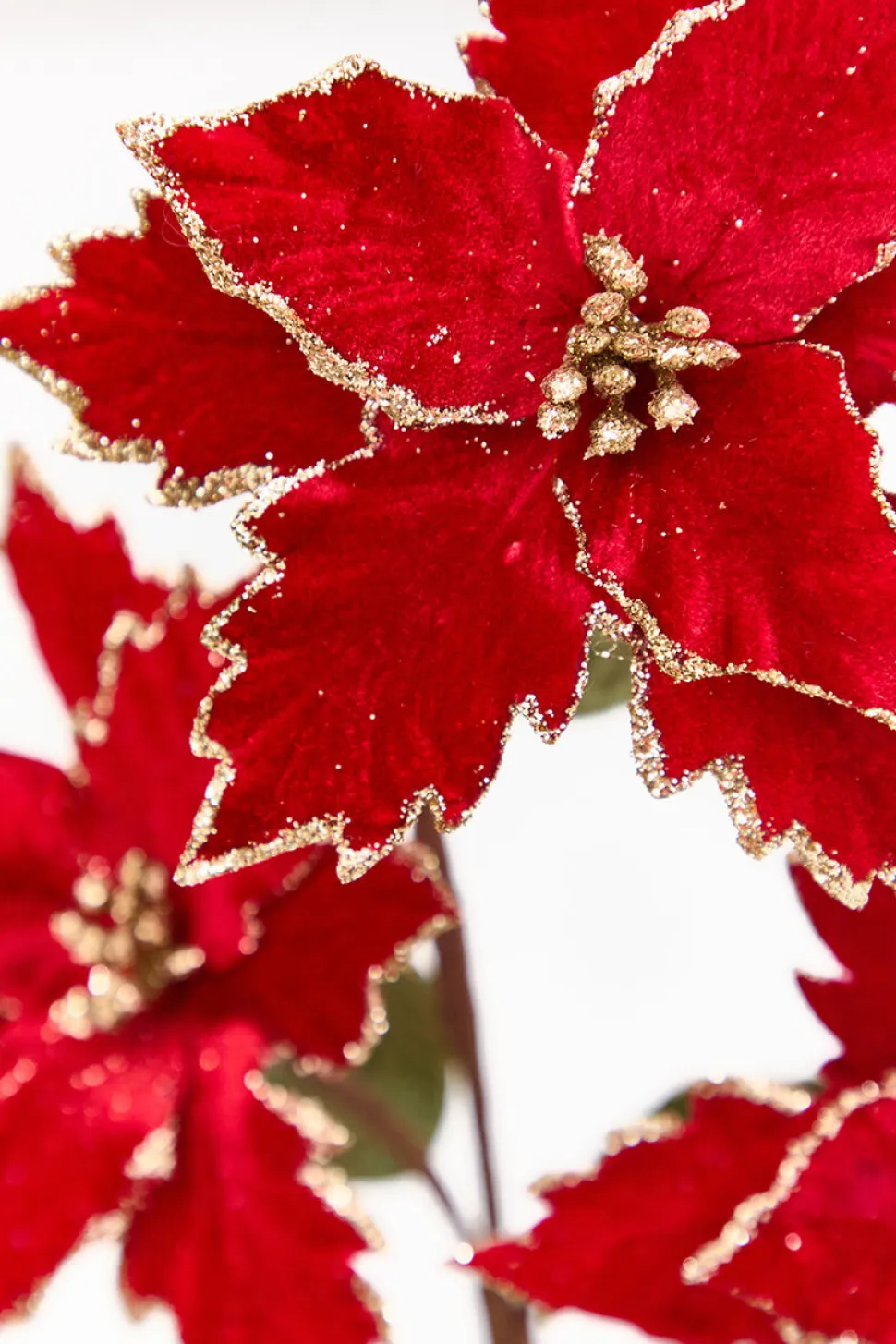 26" Red with Gold Glitter Poinsettia Spray
