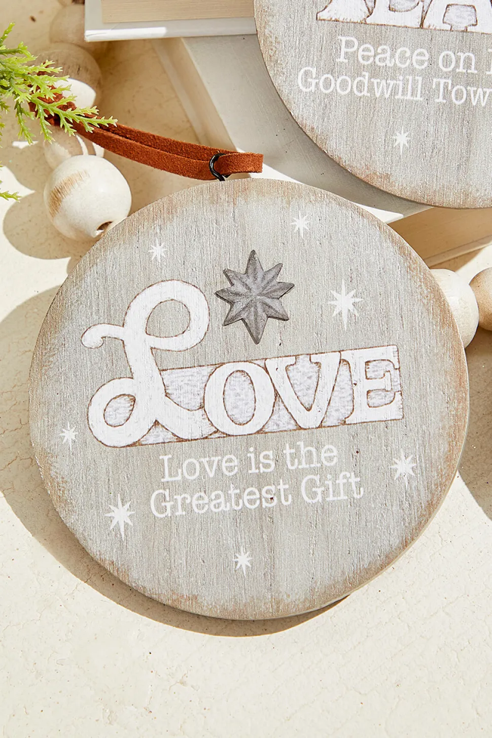 4.5" Religious Wood Disc Ornament