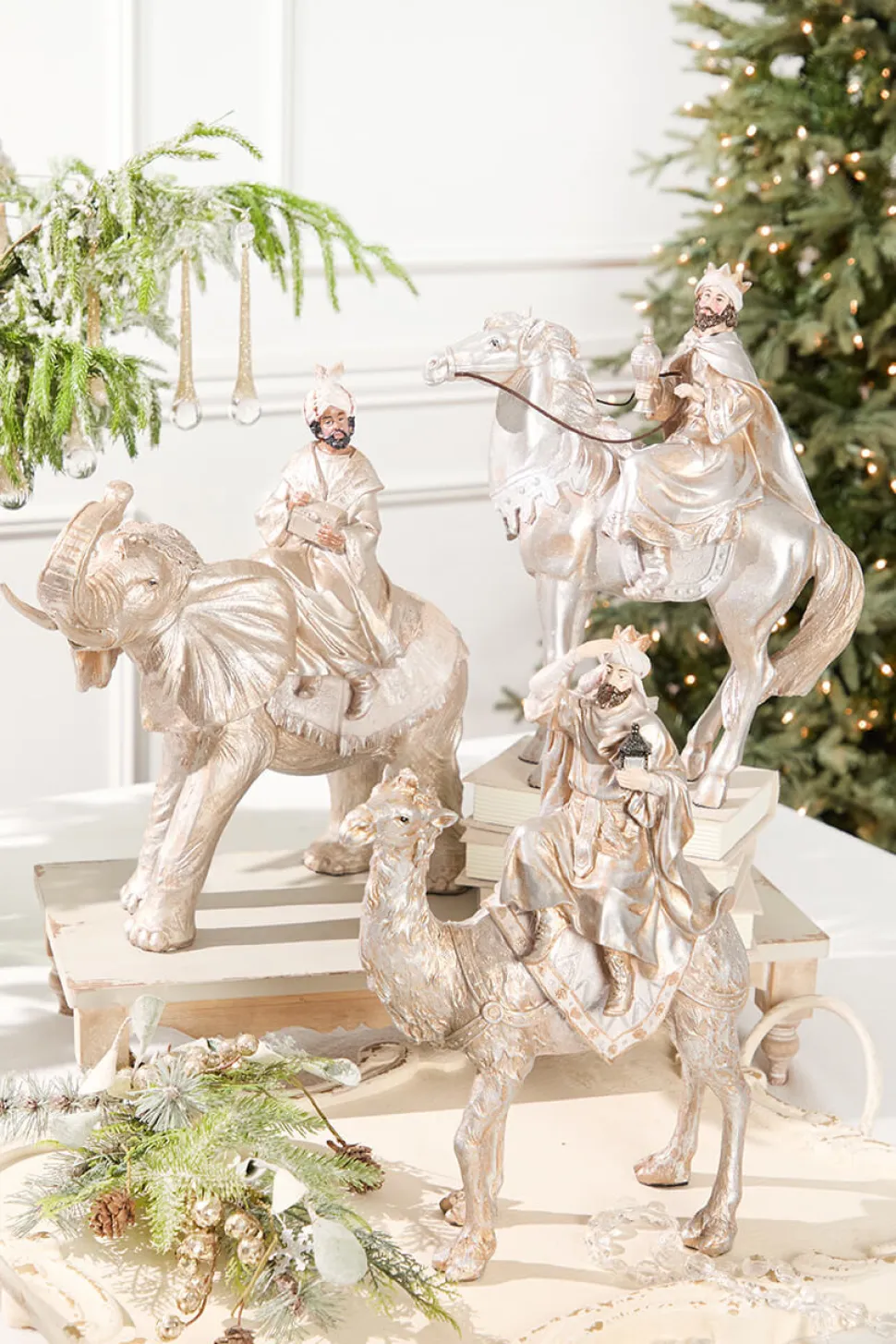 16" Resin Renaissance Three Kings with Animals - Set of 3