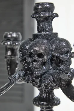 14" Resin Skull Candelabra Halloween Decoration