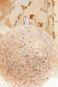 4" Rose Gold Beaded Ball Ornament