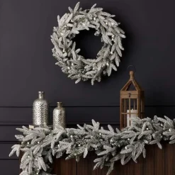 9' Royal Oaks Flocked Plug-In Garland with Warm White LED Lights