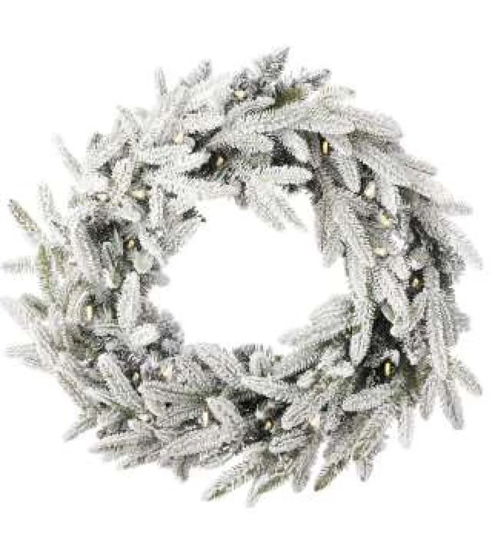 24" Royal Oaks Flocked Plug-In Wreath with Warm White LED Lights
