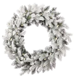 24" Shadow Woods Flocked Spruce Wreath with Warm White LED Lights