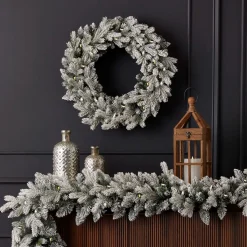 24" Shadow Woods Flocked Spruce Wreath with Warm White LED Lights