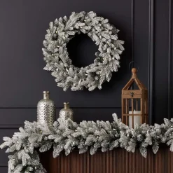 9' Shadow Woods Spruce Flocked Plug-In Garland with Warm White LED Lights