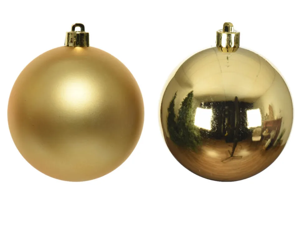 3.1” Shiny/Matte Light Gold Shatterproof Ornaments - Set of 6