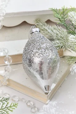 4" - 4.5" Silver Beaded Glass Ornament
