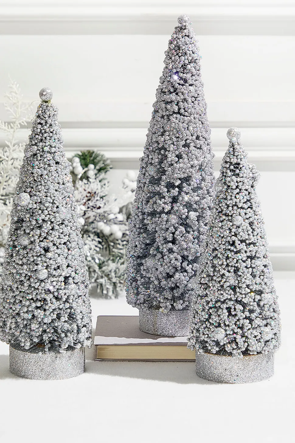 Silver Bottle Brush Trees - Set of 3