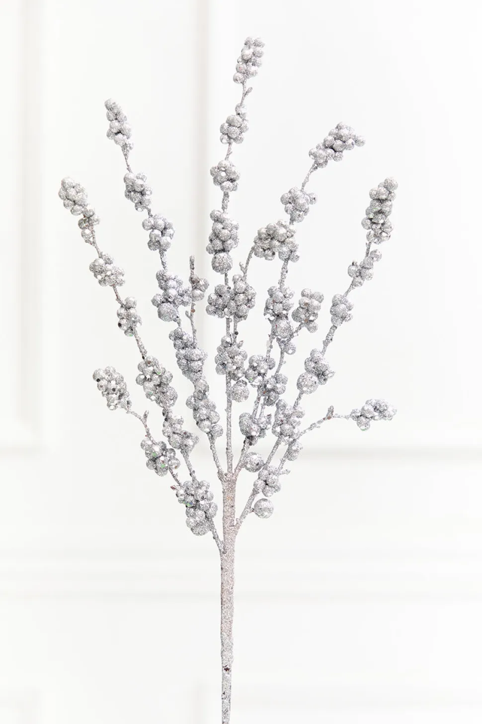 26" Silver Glitter Berries Spray