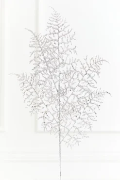 35" Silver Glitter Fern Spray
