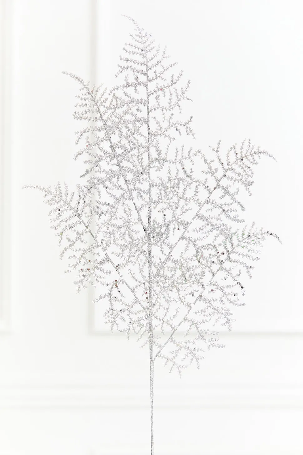 35" Silver Glitter Fern Spray
