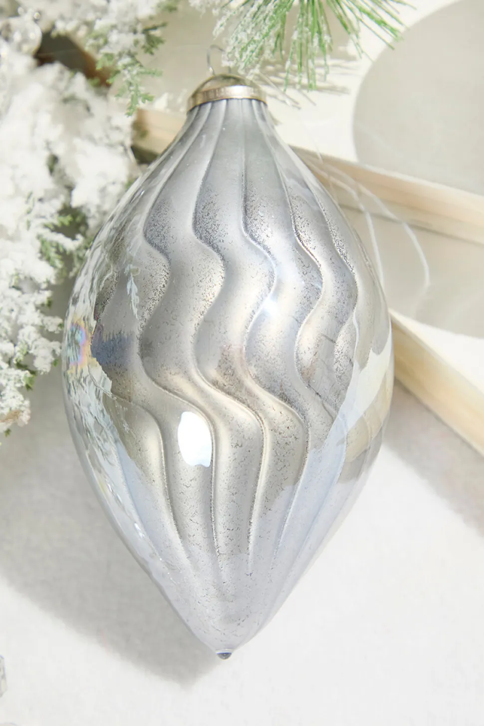 5"- 6" Silver Pearlescent Glass Ornament