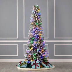 7' Slim Snow Kissed Pine Tree with 250 Multicolor LED Lights